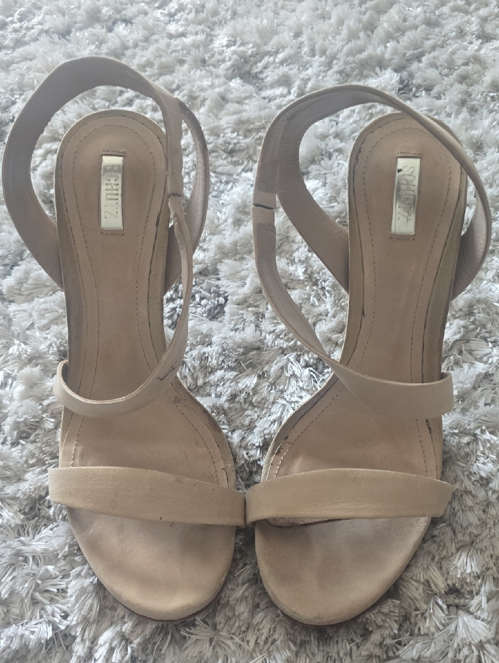 SCHUTZ Beige Strappy Ankle Wrap Sandals
